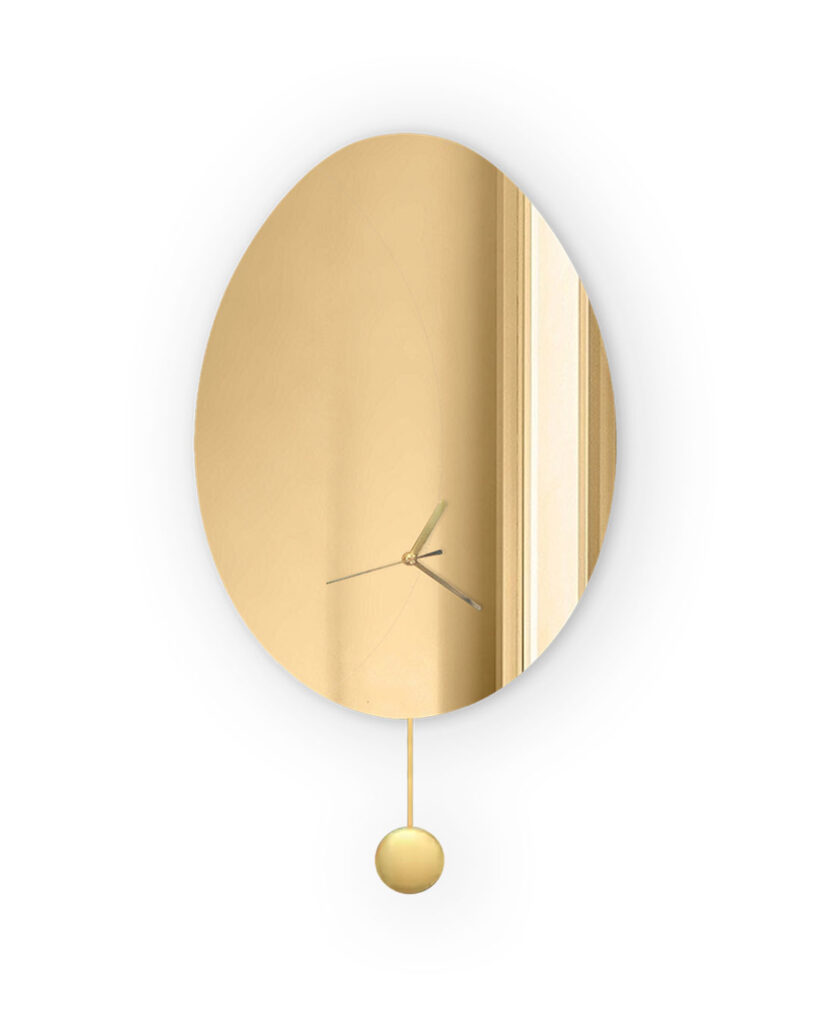 Orologio da parete di design moderno per soggiorno molto minimal con pendolo - specchiato oro